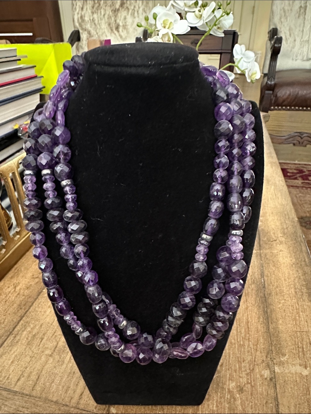 Layered Amethyst Purple Glass Bead Necklace
